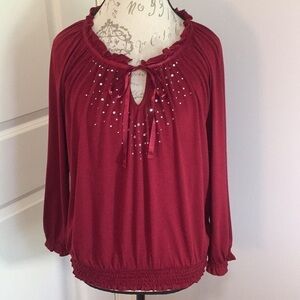 LENA Red Peasant Top Petite